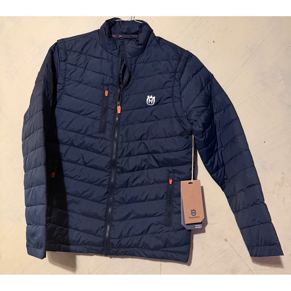 Husqvarna Xplorer Uplegga Mens Convertible Puffer Jacket Vulcan Navy Blue S NEW
